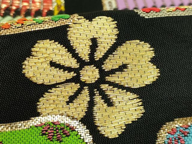 平和屋本店●最高級 龍村平蔵製 太鼓柄 本袋帯 威毛錦 黒地 金銀糸 逸品 DZAB6300kh6