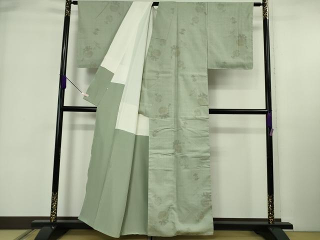 平和屋本店●極上 本場結城紬 重要無形文化財 奥順謹製 100亀甲 飛び亀甲柄 宝尽くし 山葵色地 証紙付き 逸品 未使用 DZAB6303kh6