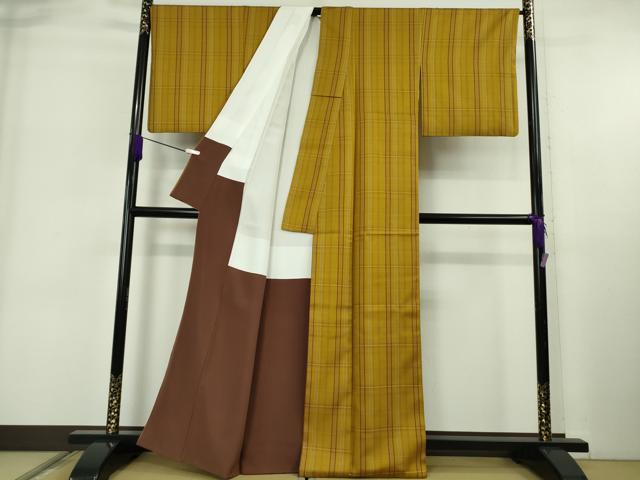 平和屋本店●極上 本場黄八丈 まるまなこ 紬 格子 逸品 DZAB6310kh6