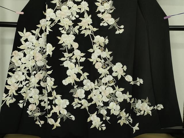 平和屋本店●最高級 工芸染織 むら田 訪問着 総手刺繍 枝垂れ花 黒地 金糸 たとう紙付き 逸品 DZAB6311kh6