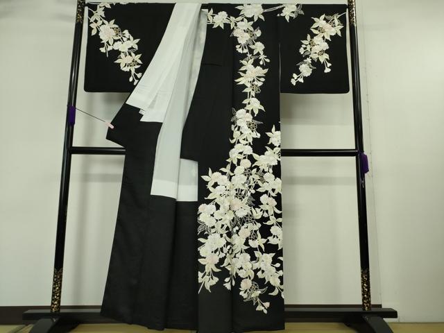平和屋本店●最高級 工芸染織 むら田 訪問着 総手刺繍 枝垂れ花 黒地 金糸 たとう紙付き 逸品 DZAB6311kh6
