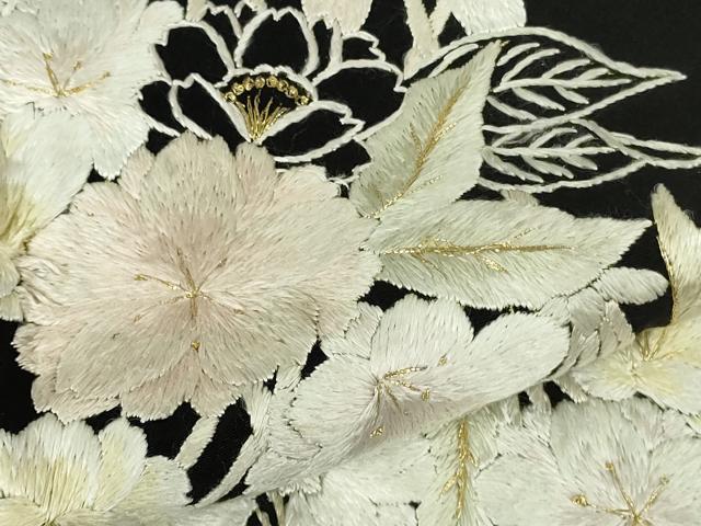 平和屋本店●最高級 工芸染織 むら田 訪問着 総手刺繍 枝垂れ花 黒地 金糸 たとう紙付き 逸品 DZAB6311kh6