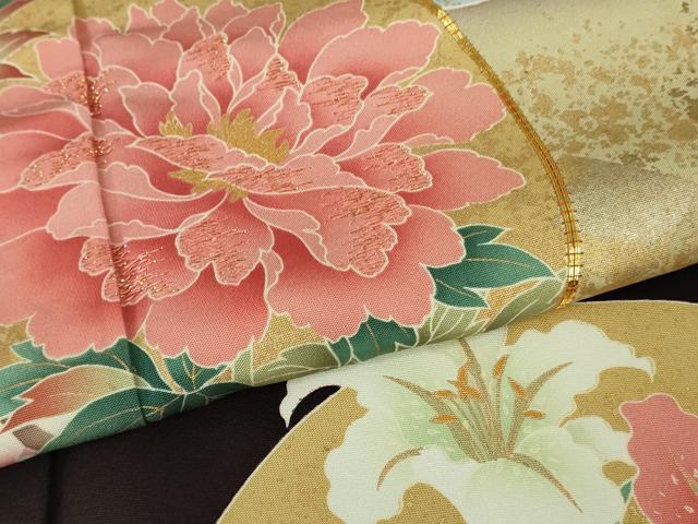 平和屋本店●極上 振袖 駒刺繍 四季花鳥丸文 濃い桑の実色地 暈し染め 金彩 逸品 DZAB6320kh6