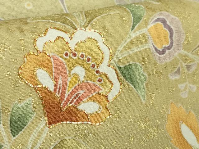 平和屋本店●極上 訪問着 駒刺繍 切嵌花文 黒地 金彩 逸品 DZAB6321kh6