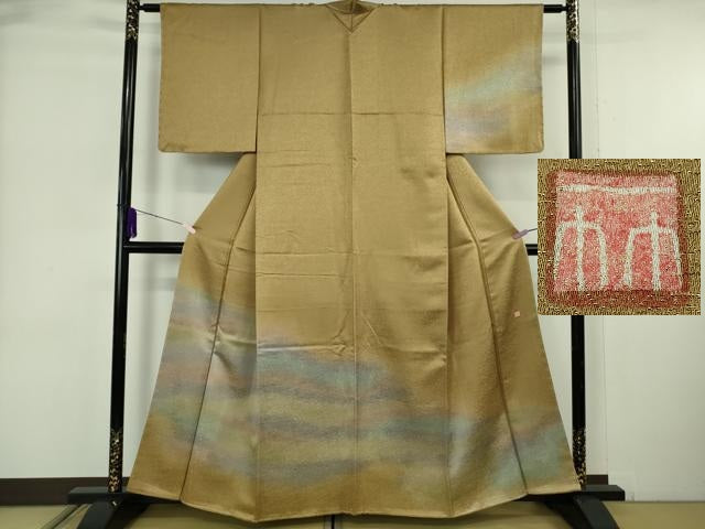 平和屋着物●極上 久保田一竹 幻の辻が花 訪問着 黄橡色地 暈し染め 金通し地 やまと誂製 逸品 未使用 DZAB6322kh6