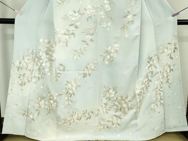 平和屋本店●極上 訪問着 総手刺繍 枝垂れ桜 藍白色地 暈し染め 金糸 逸品 未使用 DZAB6323kh6