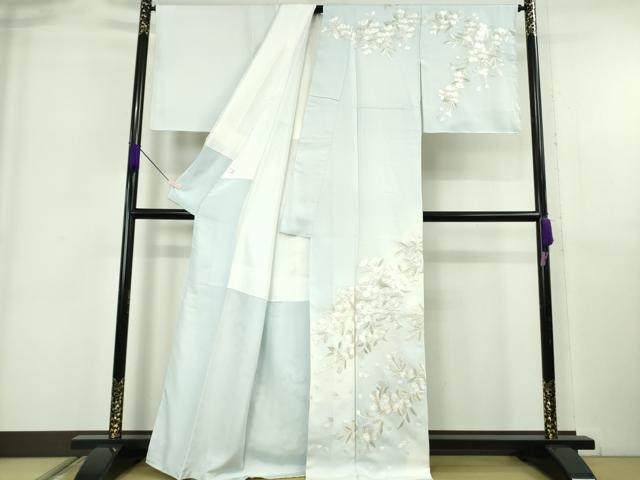 平和屋本店●極上 訪問着 総手刺繍 枝垂れ桜 藍白色地 暈し染め 金糸 逸品 未使用 DZAB6323kh6