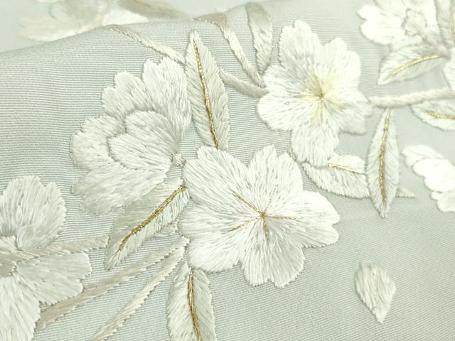 平和屋本店●極上 訪問着 総手刺繍 枝垂れ桜 藍白色地 暈し染め 金糸 逸品 未使用 DZAB6323kh6