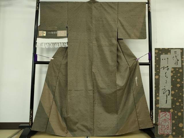 平和屋着物●極上 二代目 川村久太郎 石川県指定無形文化財 牛首紬 白山工房 手織り 訪問着 市松 霰 証紙付き 逸品 DZAB6335kh6