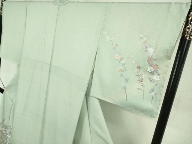 平和屋本店●極上 金彩友禅 卓越技能者・名工・和田光正 訪問着 貝桶 檜扇花文 白緑色地 金銀彩 逸品 未使用 DZAB6346kh6
