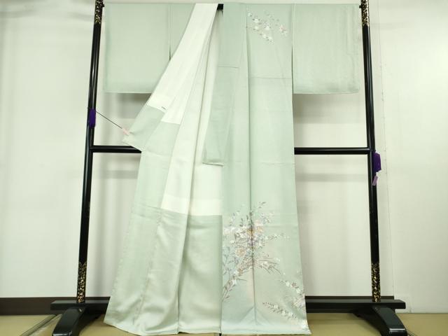 平和屋本店●極上 金彩友禅 卓越技能者・名工・和田光正 訪問着 貝桶 檜扇花文 白緑色地 金銀彩 逸品 未使用 DZAB6346kh6
