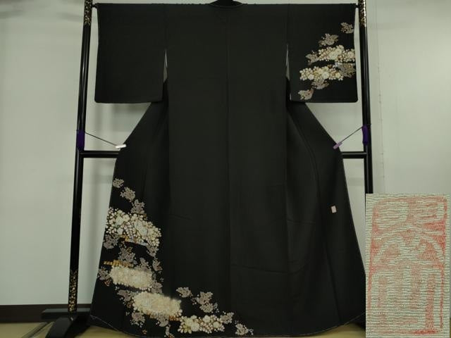 平和屋着物●極上 越後十日町の一流染匠 桐屋・翠山工房 訪問着 辻が花 黒地 金銀彩 やまと金ラベル 逸品 未使用 DZAB6348kh6