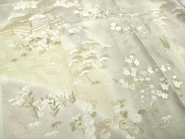 平和屋本店●極上 訪問着 総刺繍 風景吉祥花松文 暈し染め 金糸 逸品 未使用 DZAB6350kh6