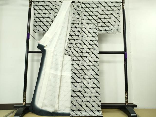 平和屋本店●極上 本疋田絞り 小紋 総絞り 菱文 黒×白 逸品 未使用 DZAB6351kh6