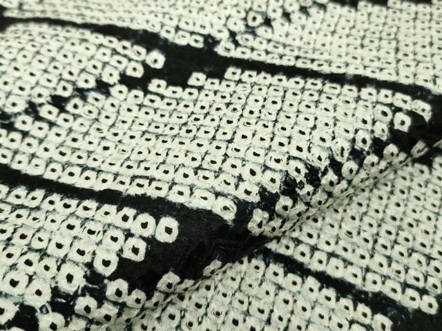平和屋本店●極上 本疋田絞り 小紋 総絞り 菱文 黒×白 逸品 未使用 DZAB6351kh6