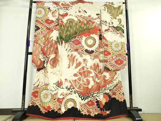 平和屋本店●極上 アンティーク 大正ロマン 振袖 刺繍 鳳凰花文 金糸 逸品 DZAB6354kh6