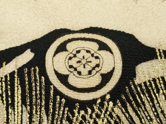 平和屋本店●極上 アンティーク 大正ロマン 振袖・長襦袢(袷)セット 駒刺繍 御所車梅松文 黒地 金彩 逸品 DZAB6355kh6