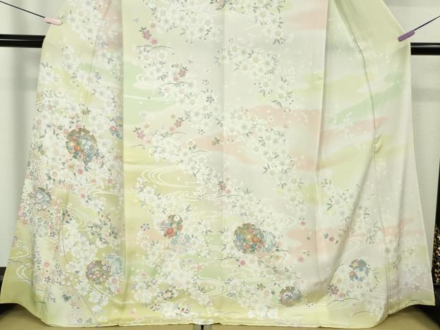 平和屋本店▽極上 訪問着 単衣 駒刺繍 雪輪 舞桜 暈し染め 逸品 未使用 DZAB6362kh6