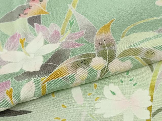 平和屋着物●極上 京加賀友禅 百貫石峰 訪問着 枝花文 柳鼠色地 暈し染め 逸品 未使用 DZAB6363kh6