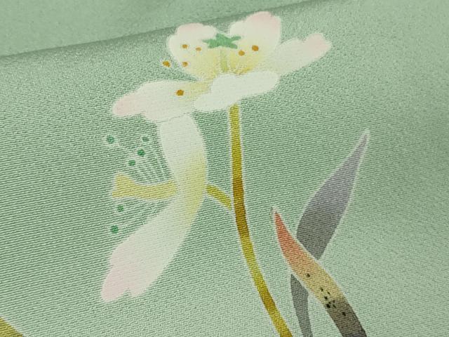 平和屋着物●極上 京加賀友禅 百貫石峰 訪問着 枝花文 柳鼠色地 暈し染め 逸品 未使用 DZAB6363kh6