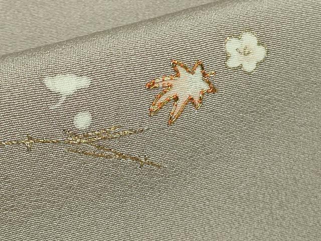 平和屋着物●極上 訪問着 駒刺繍 吹寄せ花文 胡桃染色地 金彩 鈴乃屋扱い 逸品 未使用 DZAB6365kh6
