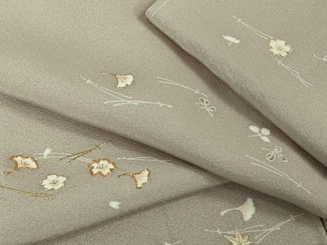 平和屋着物●極上 訪問着 駒刺繍 吹寄せ花文 胡桃染色地 金彩 鈴乃屋扱い 逸品 未使用 DZAB6365kh6