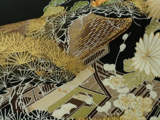 平和屋本店●極上 創業460年・千總 黒留袖 駒刺繍 風景吉祥花松文 金彩 逸品 DZAB6366kh6