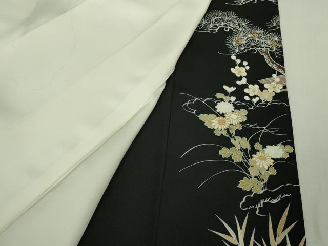平和屋本店●極上 創業460年・千總 黒留袖 駒刺繍 風景吉祥花松文 金彩 逸品 DZAB6366kh6