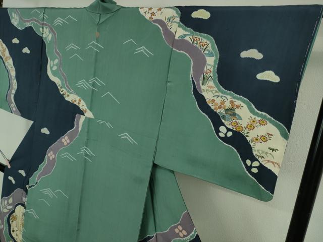 平和屋着物●極上 京友禅の第一人者 松井青々 訪問着 紬地 絞り 風景花文 逸品 未使用 DZAB6368kh6
