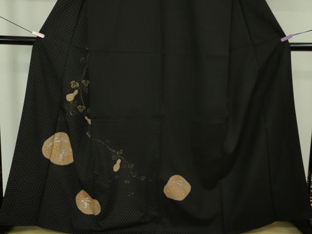平和屋本店●極上 本場大島紬 訪問着 絞り 手描き 兎 うさぎ 瓢箪蔦の葉文 黒地 逸品 DZAB6370kh6
