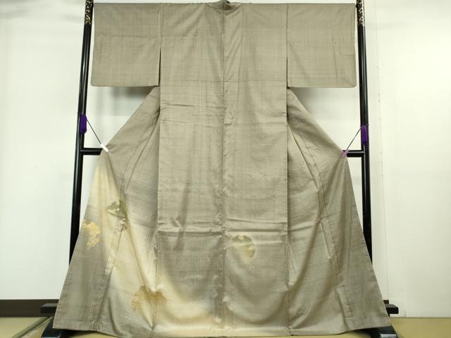 平和屋着物●極上 インド・アッサム 野蚕糸 手織 ムガシルク 訪問着 刺繍 雪輪 兎花文 暈し染め 生壁色地 金銀糸 逸品 DZAB6371kh6