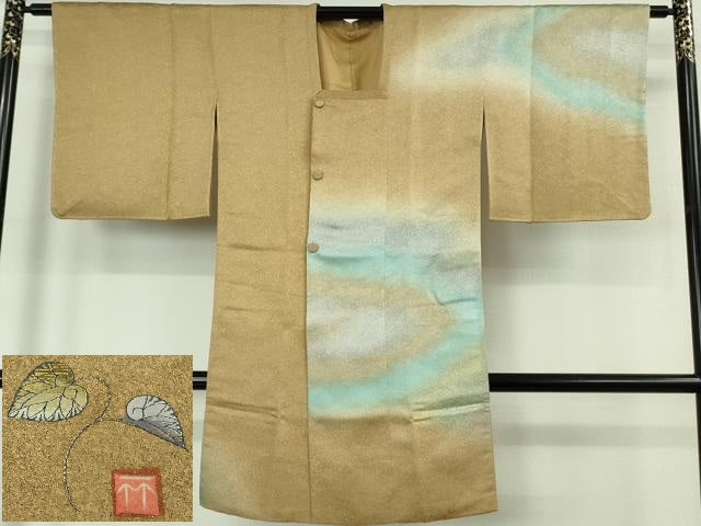 平和屋着物∞極上 久保田一竹 幻の辻が花 道行コート ロング丈 草花地紋 芥子色地 暈し染め 金通し地 逸品 未使用 DZAB6373kh6