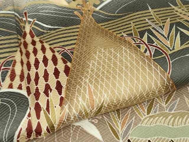 平和屋本店●極上 銀座もとじ 訪問着 駒刺繍 御所車風景花文 羊羹色地 暈し染め 金彩 たとう紙付き 逸品 DZAB6379kh6