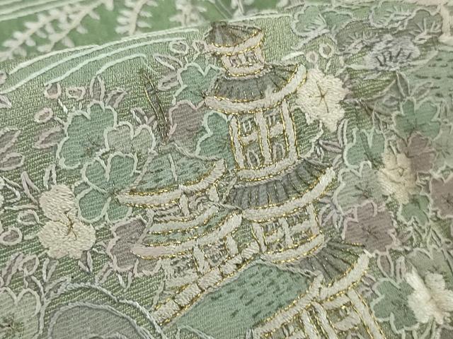 平和屋本店●極上 中国三大刺繍 スワトウ刺繍 汕頭刺繍 蘇州刺繍 総刺繍 訪問着 人物風景花文 暈し染め 金糸 逸品 DZAB6381kh6