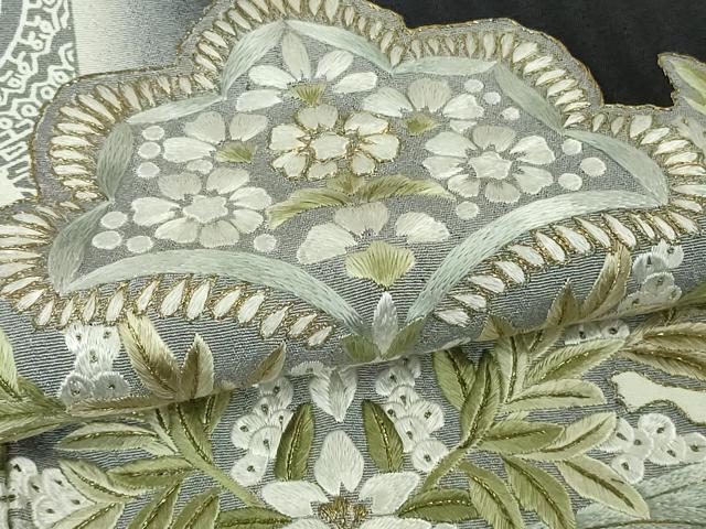 平和屋本店●極上 訪問着 総手刺繍 洋花文 ペイズリー柄 黒地 暈し染め 金糸 逸品 未使用 DZAB6385kh6