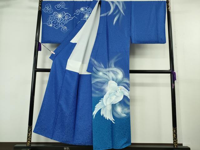 平和屋本店●極上 男性 訪問着 キングサイズ 作家物 手描き 鳳凰 暈し染め 銀彩 銀通し地 逸品 DZAB6388kh6