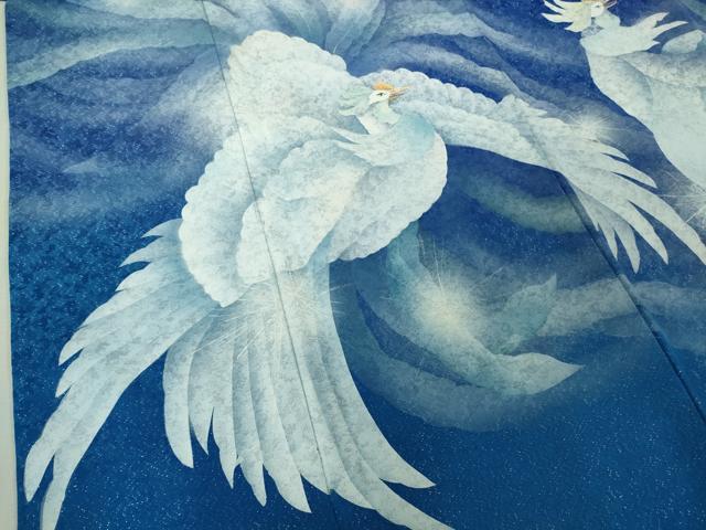 平和屋本店●極上 男性 訪問着 キングサイズ 作家物 手描き 鳳凰 暈し染め 銀彩 銀通し地 逸品 DZAB6388kh6