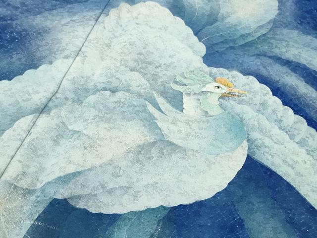 平和屋本店●極上 男性 訪問着 キングサイズ 作家物 手描き 鳳凰 暈し染め 銀彩 銀通し地 逸品 DZAB6388kh6