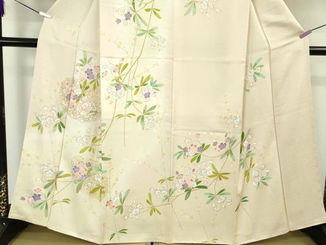 平和屋本店●極上 訪問着 駒刺繍 枝垂れ花 肌色地 暈し染め 金彩 逸品 未使用 DZAB6390kh6