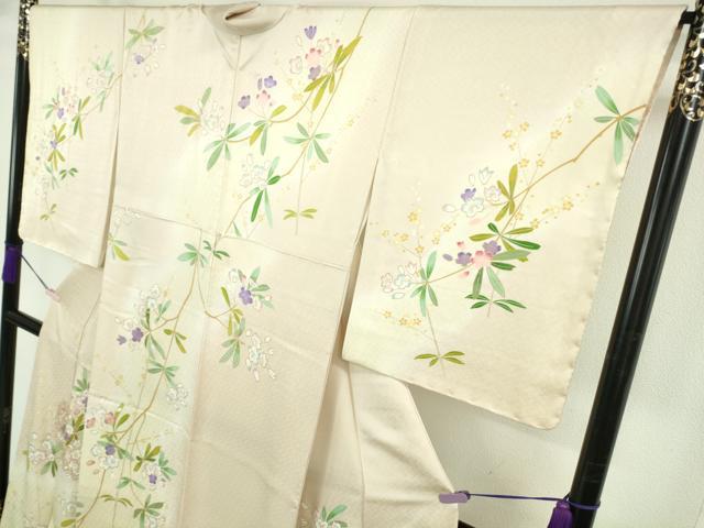 平和屋本店●極上 訪問着 駒刺繍 枝垂れ花 肌色地 暈し染め 金彩 逸品 未使用 DZAB6390kh6