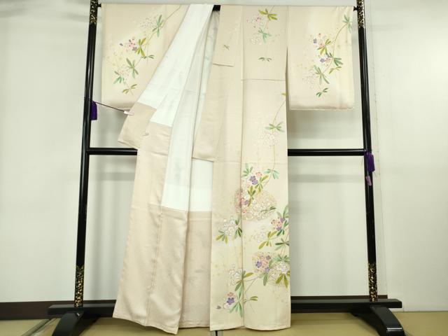 平和屋本店●極上 訪問着 駒刺繍 枝垂れ花 肌色地 暈し染め 金彩 逸品 未使用 DZAB6390kh6