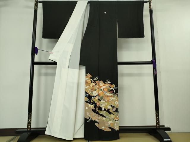 平和屋本店●極上 創業460年・千總 黒留袖 駒刺繍 吉祥花文 金彩 松坂屋扱い 逸品 DZAB6392kh6