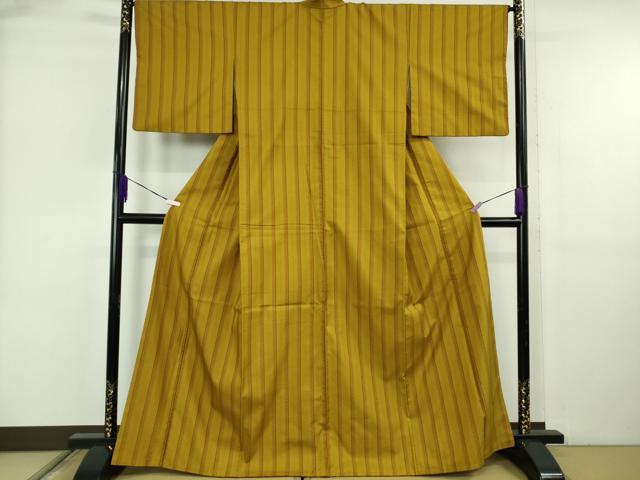 平和屋本店●極上 山下八百子 本場黄八丈 市松綾織 紬 縞 逸品 DZAB6394kh6