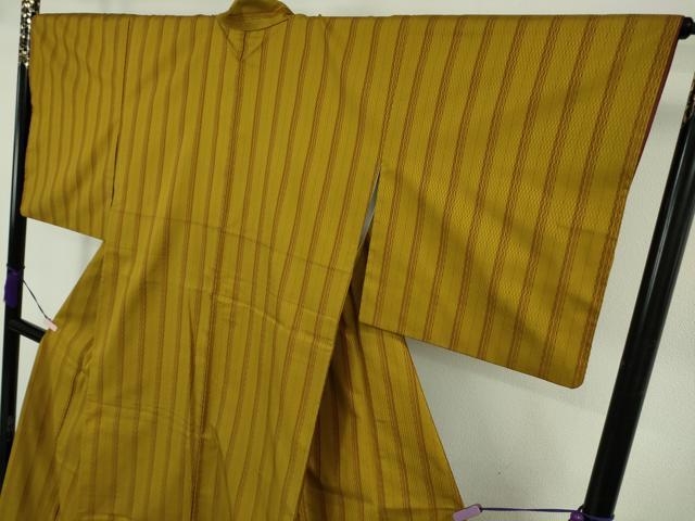 平和屋本店●極上 山下八百子 本場黄八丈 市松綾織 紬 縞 逸品 DZAB6394kh6