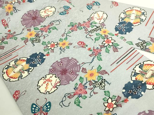平和屋本店●極上 本場琉球紅型 平野晋二郎 九寸名古屋帯 雪輪花鳥文 淡藤色地 参考資料付き 逸品 DZAB6406kh6