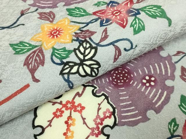 平和屋本店●極上 本場琉球紅型 平野晋二郎 九寸名古屋帯 雪輪花鳥文 淡藤色地 参考資料付き 逸品 DZAB6406kh6