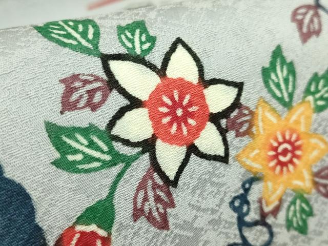 平和屋本店●極上 本場琉球紅型 平野晋二郎 九寸名古屋帯 雪輪花鳥文 淡藤色地 参考資料付き 逸品 DZAB6406kh6