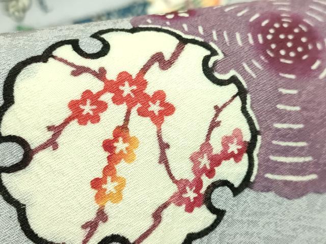 平和屋本店●極上 本場琉球紅型 平野晋二郎 九寸名古屋帯 雪輪花鳥文 淡藤色地 参考資料付き 逸品 DZAB6406kh6