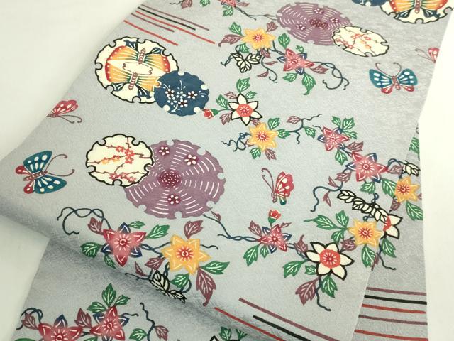平和屋本店●極上 本場琉球紅型 平野晋二郎 九寸名古屋帯 雪輪花鳥文 淡藤色地 参考資料付き 逸品 DZAB6406kh6