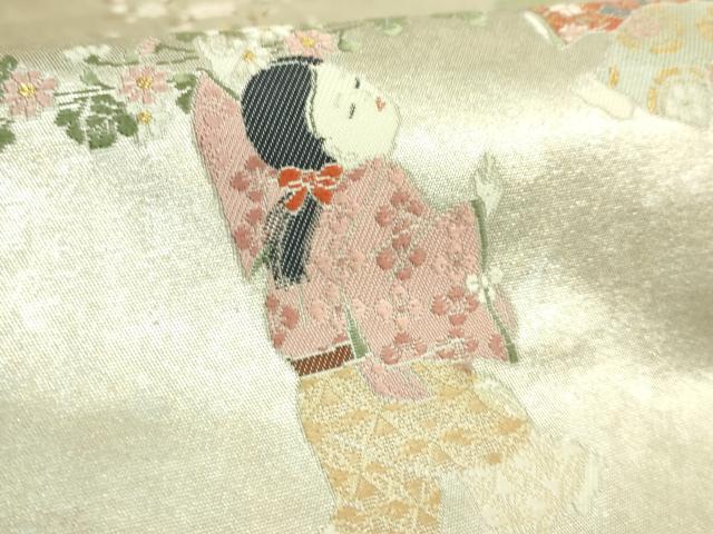 平和屋着物●極上 西陣 長嶋成織物 ながしま帯 太鼓柄袋帯 童子の調 瀞銀錦 逸品 DZAB6416kh6